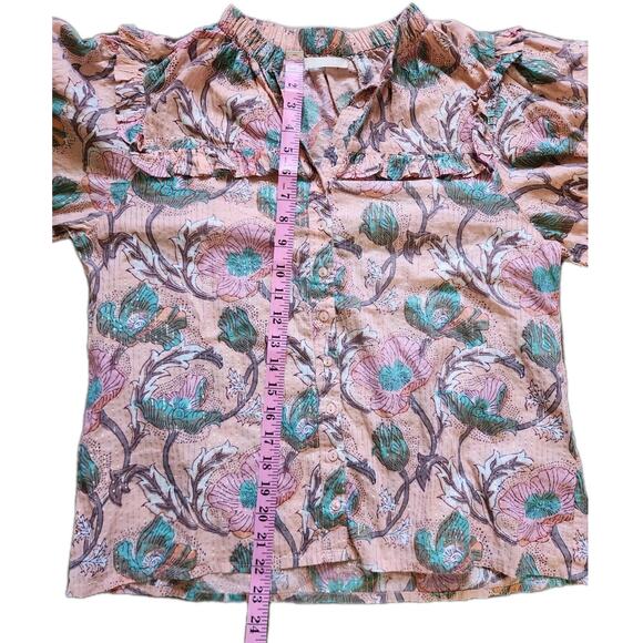 Lola Australia Kara Top Floral Apricot Blouse Ruffle Neck 3/4 Sleeve Boho Chic S - Picture 10 of 10